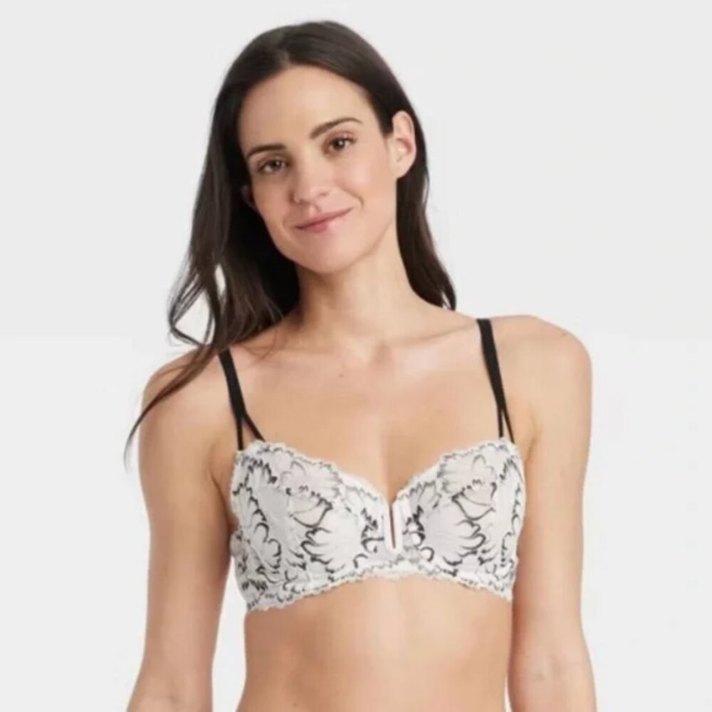 NWOT Auden Black and Cream Lace Balconette Underwire Bra 36D